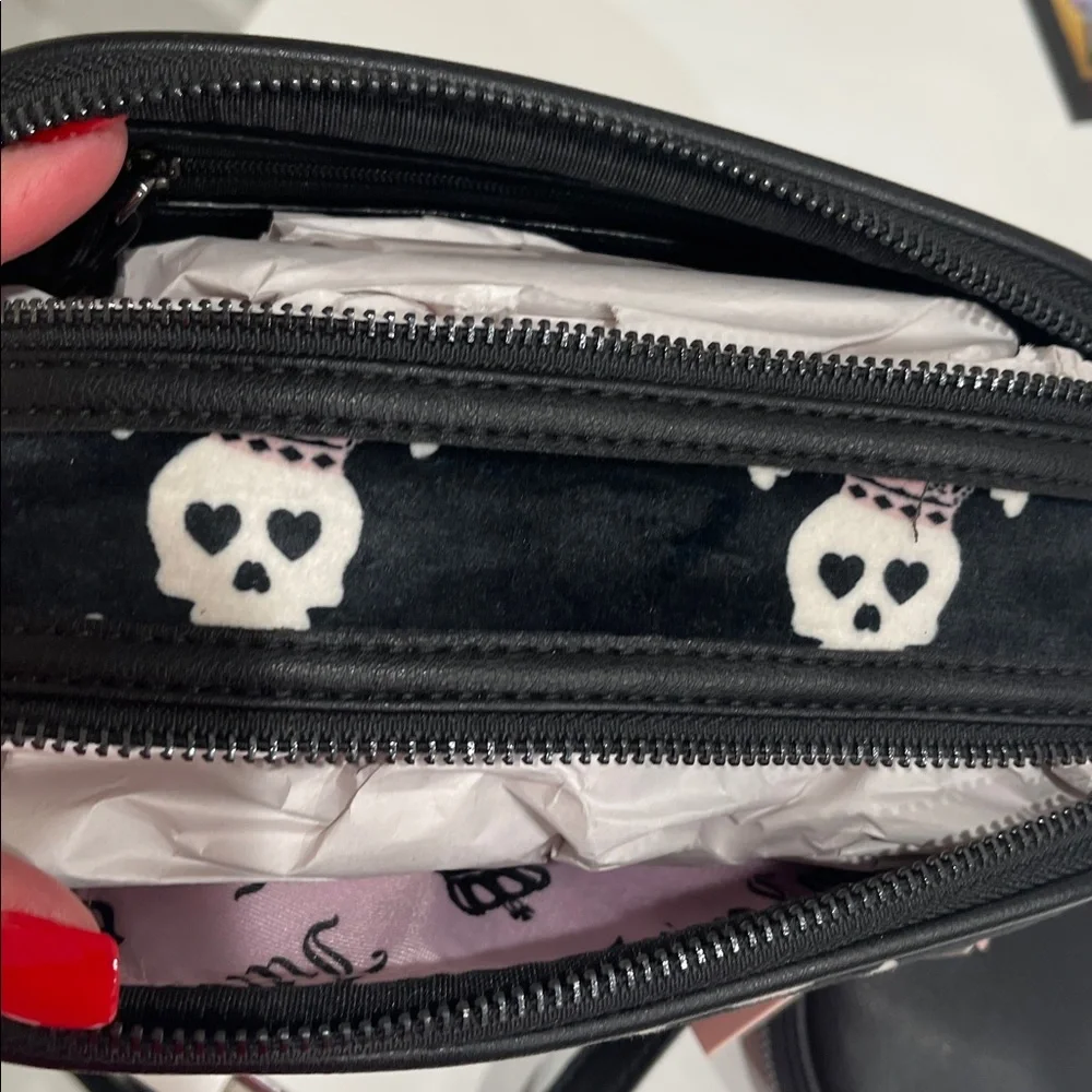 Juicy Couture Black/Pink/White Skull & Crossbones Haunted Couture Crossbody Bag